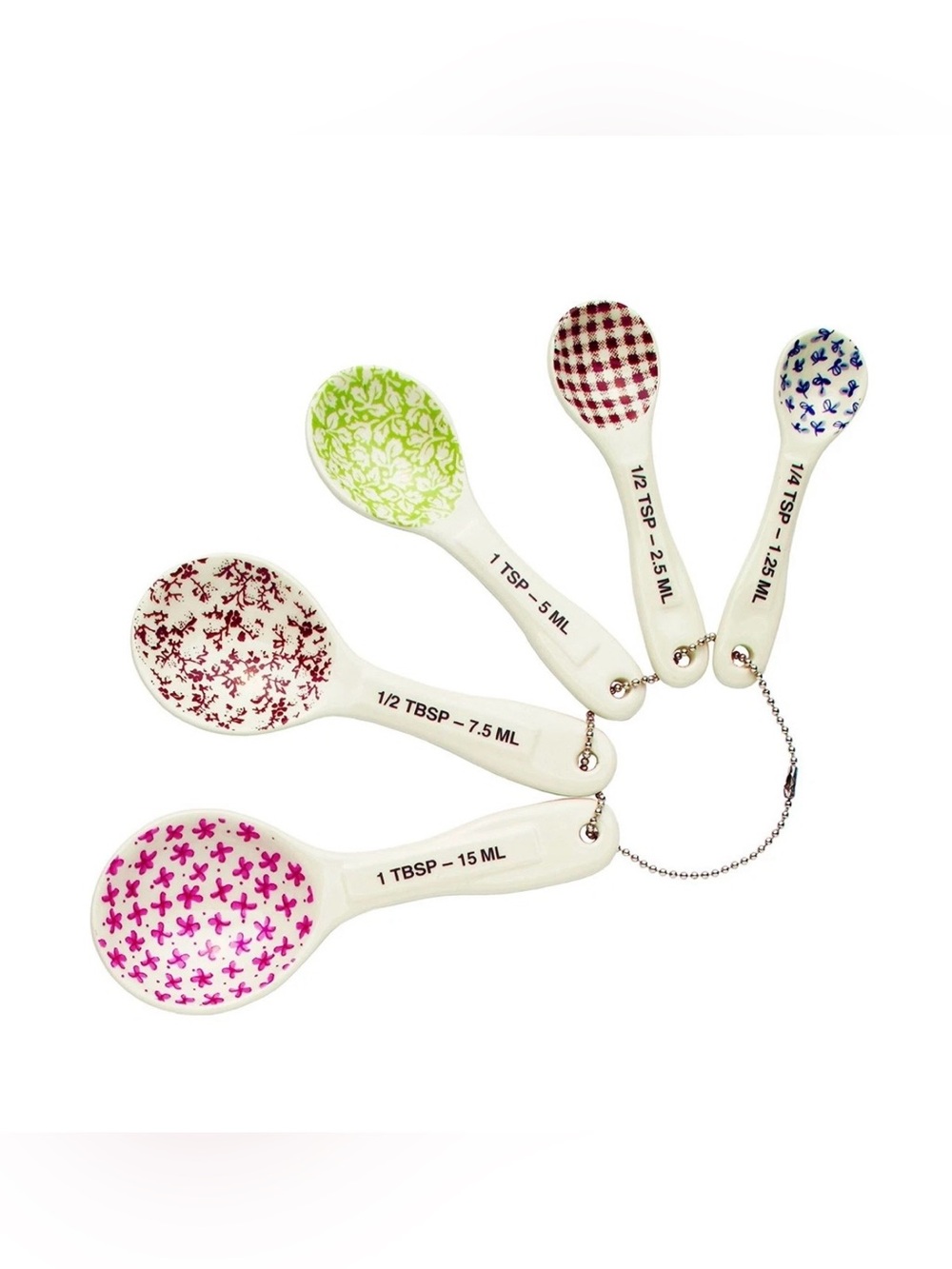 New Magenta Rae Dunn Stem Print Measuring Spoon Set Ceramic Spoons 5pc Stoneware
